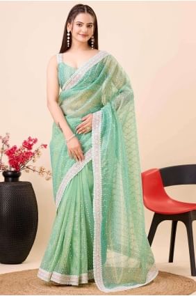 Net Saree in Light green with Embroidered SR26753