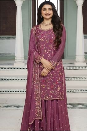 Chiffon Pink Palazzo Suit in Embroidered PZ3965