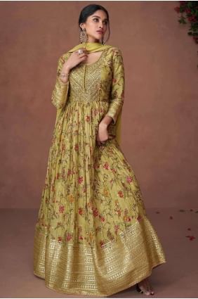 Anarkali Suit in Mustard  Organza with Embroidered AS3890