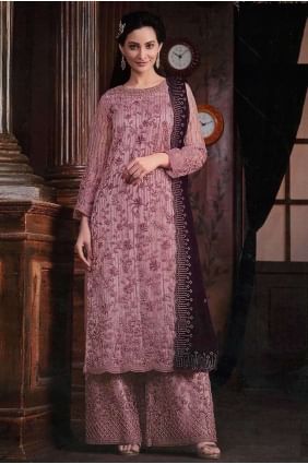 Net Pink Palazzo Suit in Embroidered PZ3976