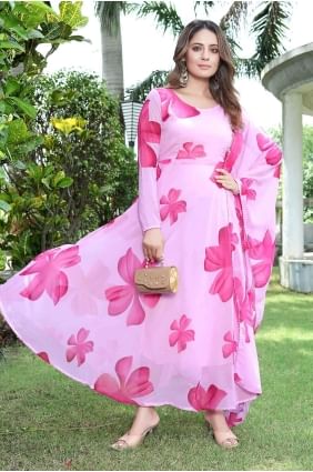 Pink Gown Dress with Printed Faux georgette GW0812