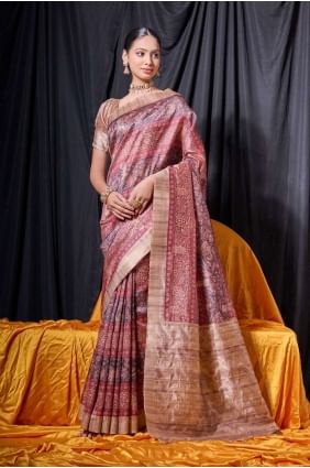 Weaving Tussar silk Saree in Maroon with Blouse SR26803