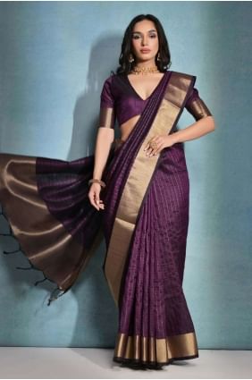 Raw silk Saree Wine  with Weaving SR26841