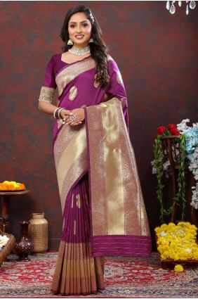 Saree in Wine  Silk Weaving SR26870