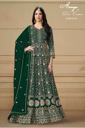 Green Embroidered Faux georgette Palazzo Suit GW0816