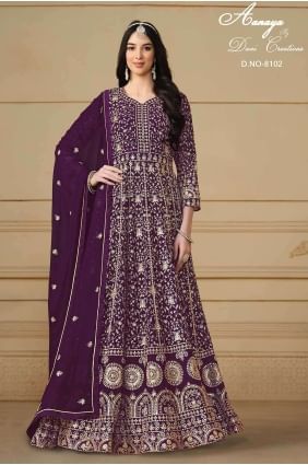 Embroidered Faux Wine  Palazzo Suit with Dupatta GW0817