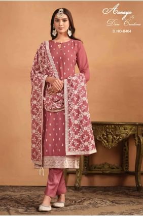 Dusty rose  Embroidered Straight Pant Suit in Net SK154154