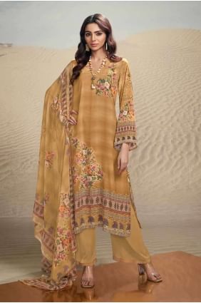Crepe Palazzo Suit with Digital print in Mustard SK154157