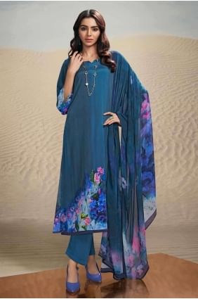 Blue Palazzo Suit in Digital print Crepe SK154164