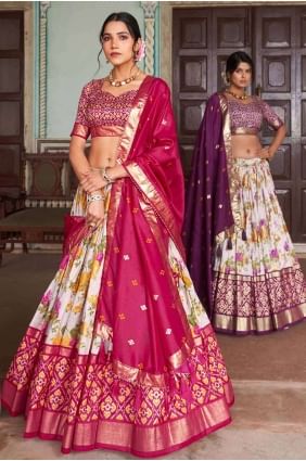 Pink Lehenga Choli Printed with Tussar silk LC7758
