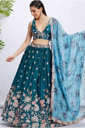 Embroidered Georgette Lehenga Choli in Teal LC7762