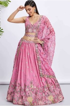 Embroidered Raw silk Lehenga Choli in Pink LC7783