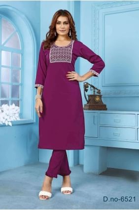 Wine  Cotton Printed Straight Pant Suit with Dupatta SK154166