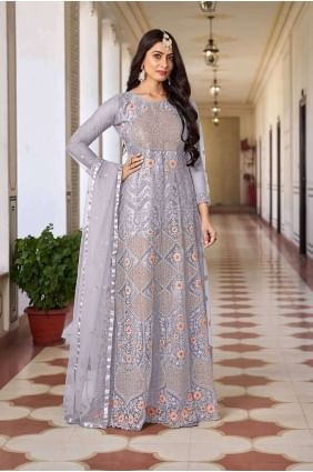 Embroidered Net Lavender  Anarkali Suit with Dupatta AS3901