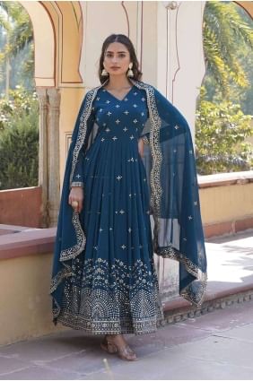 Faux georgette Gown Dress with Embroidered GW0831