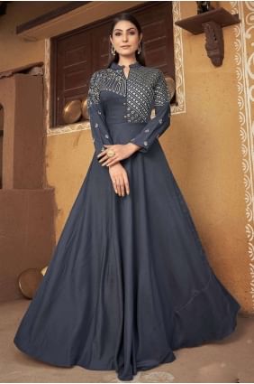 Embroidered Muslin Brown Gown Dress with Dupatta GW0840