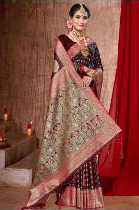 Wine  Saree Silk with Weaving SR26887