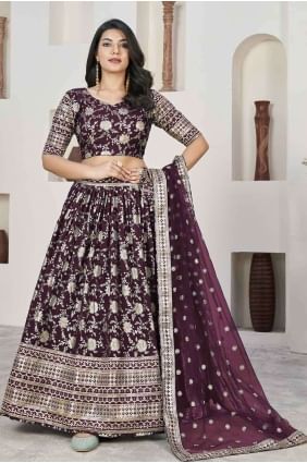 Jacquard Embroidered Lehenga Choli in Wine LC7816
