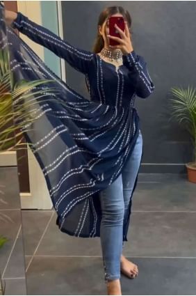 Plain Teal  Kurti in Printed KTI2411