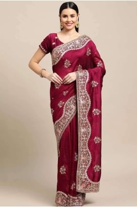 Saree  Satin with Embroidered in Purple SR26895