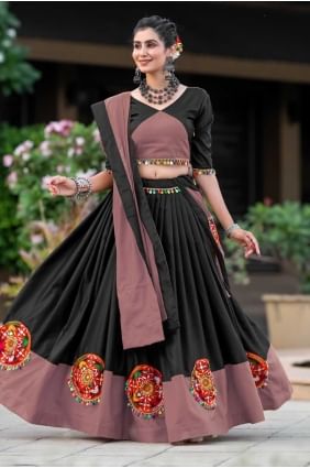 Mirror Lehenga Choli in Mauve black Cotton LC7960