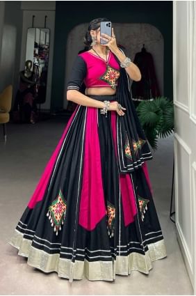 Mirror Cotton Pink-black  Lehenga Choli with Dupatta LC7964
