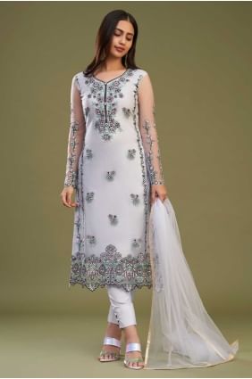 Salwar Kameez in Lavender  Net with Embroidered SK154560