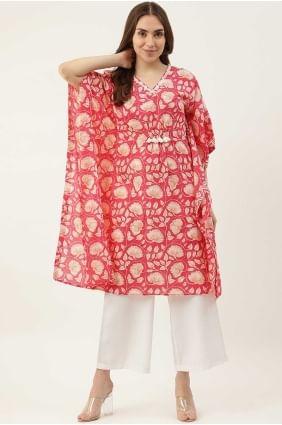 Printed Salwar Kameez in Orange Cotton SK154572