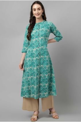 Cotton Salwar Kameez in Green with Printed SK154574