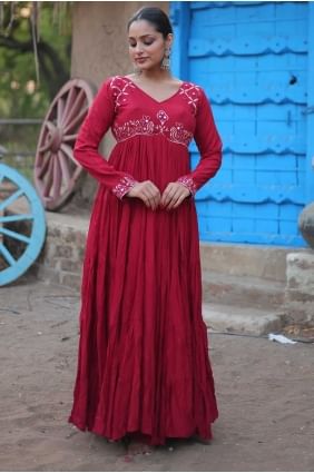 Mirror Rayon Red Gown Dress with Dupatta GW0957
