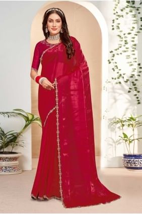 Cherry Silk Saree with Zardosi SR27411