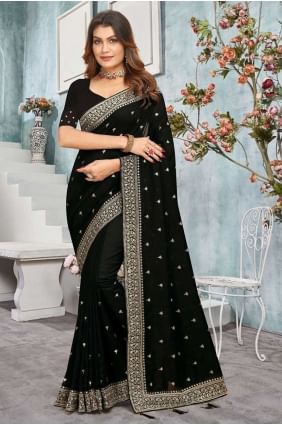 Embroidered Saree in Black Bemberg SR27413