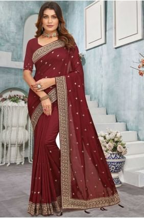 Saree in Maroon Bemberg with Embroidered SR27414