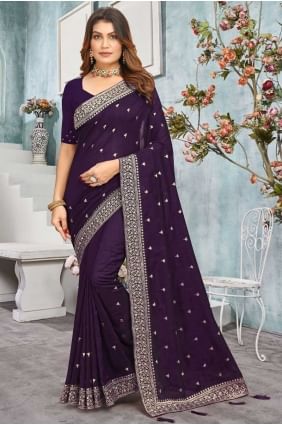 Bemberg Saree in Purple with Embroidered SR27415