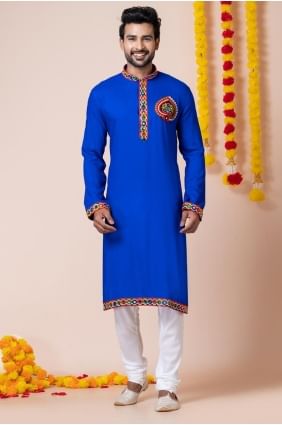 Rayon Blue Men Kurta in Embroidered KURR27