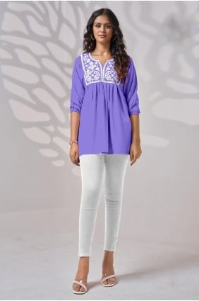 Dark columbia  Embroidered Kurti in Rayon KTI2523