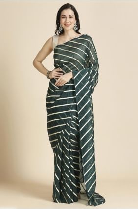 Chiffon Saree with Plain in Off green  SR27489