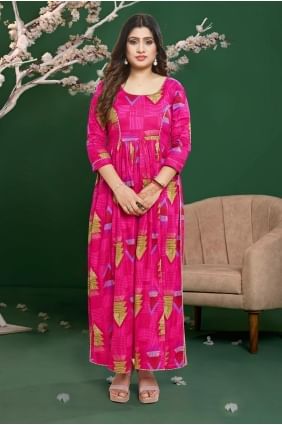 Rayon Kurti in Pink with Digital print KTI2526