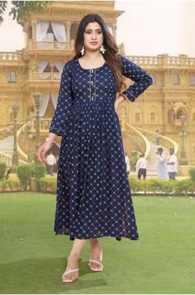 Dark blue Kurti with Digital print Rayon KTI2528