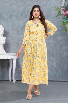 Yellow Digital print Kurti in Rayon KTI2531