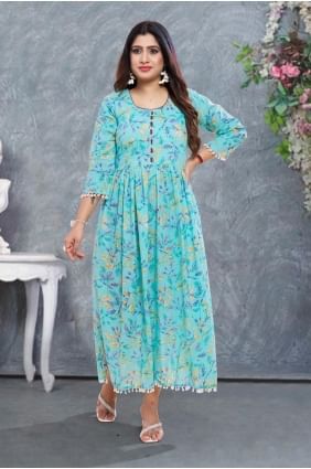 Rayon Kurti with Digital print in Sky blue  KTI2534