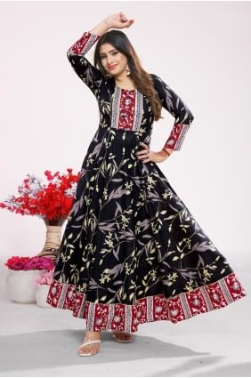 Black Digital print Kurti in Rayon KTI2537