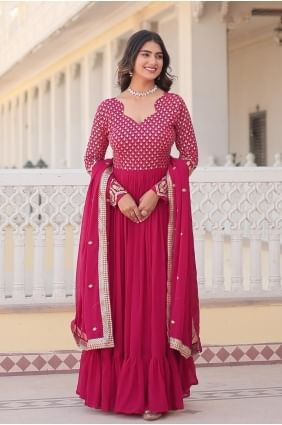 Embroidered Gown Dress in Pink Georgette GW0960