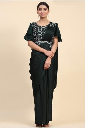 Saree in Dark green Satin with Embroidered SR27498