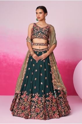 Green Embroidered Chiffon Lehenga Choli LC7991