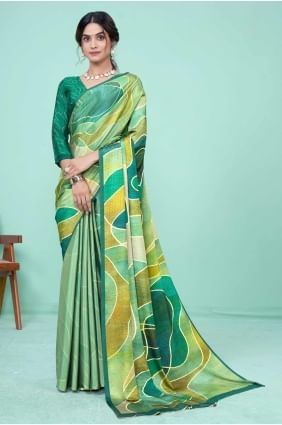 Green Digital print Silk Saree SR27503