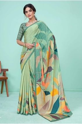 Silk Digital print Green Saree with Blouse SR27505