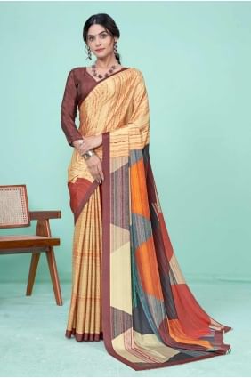 Silk Yellow Saree in Digital print SR27506