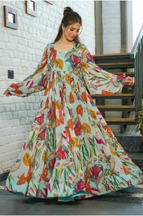 Multicolor Digital print Chiffon Gown Dress GW0965