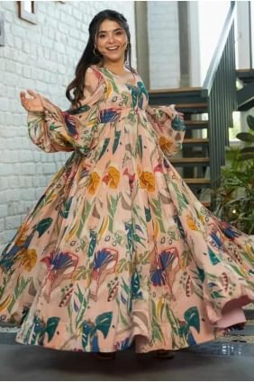 Chiffon Gown Dress with Digital print GW0966